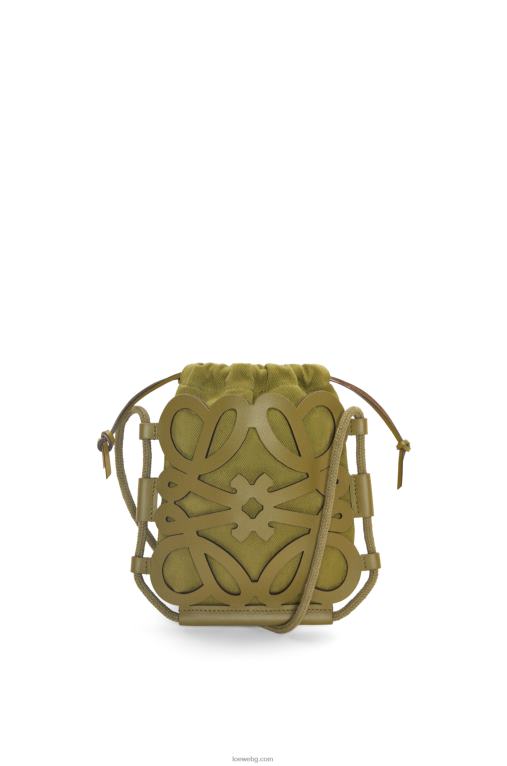 Loewe кръстосано тяло с изрязани анаграми от класическа телешка кожа и платно F84B8226 Жени маслина