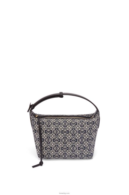 Loewe малка кубична чанта от анаграм жакард и телешка кожа F84B8518 Жени тъмносиньо/черно