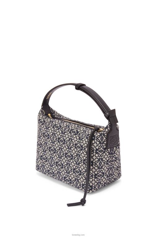 Loewe малка кубична чанта от анаграм жакард и телешка кожа F84B8518 Жени тъмносиньо/черно