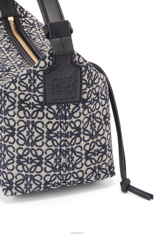 Loewe малка кубична чанта от анаграм жакард и телешка кожа F84B8518 Жени тъмносиньо/черно