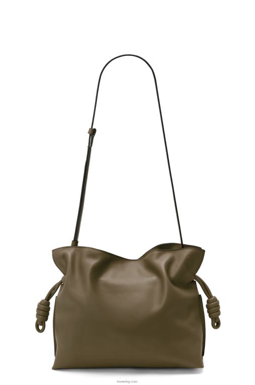 Loewe фламенко клъч от телешка кожа напа F84B8359 Жени тъмно каки зелено