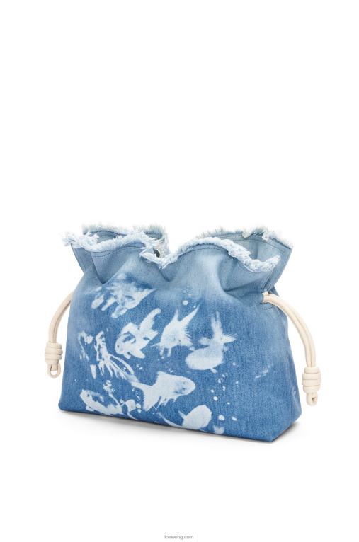 Loewe голям фламенко клъч от деним F84B8391 Жени светло синьо/слонова кост