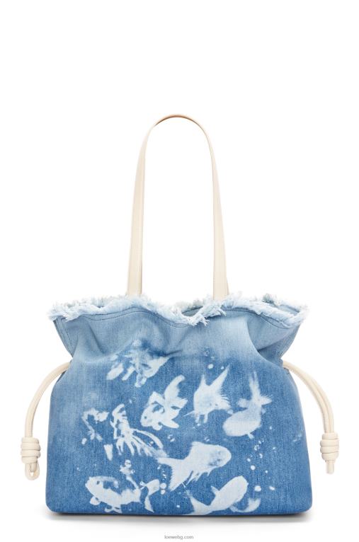 Loewe голям фламенко клъч от деним F84B8391 Жени светло синьо/слонова кост