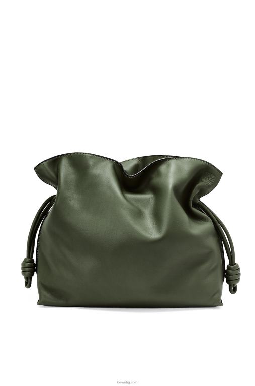 Loewe голям фламенко клъч от телешка кожа напа F84B8429 Жени реколта каки