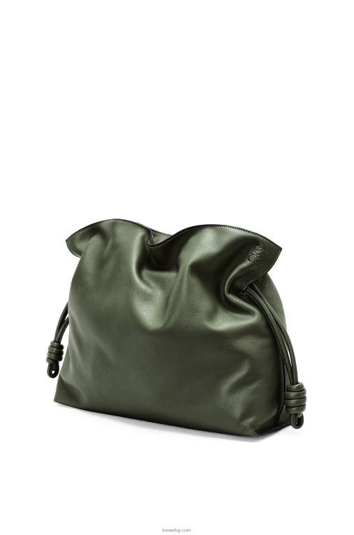 Loewe голям фламенко клъч от телешка кожа напа F84B8429 Жени реколта каки