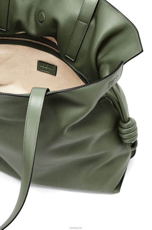 Loewe голям фламенко клъч от телешка кожа напа F84B8429 Жени реколта каки