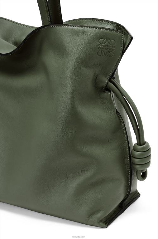 Loewe голям фламенко клъч от телешка кожа напа F84B8429 Жени реколта каки