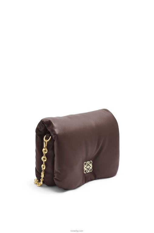 Loewe пуфирана чанта goya от лъскава агнешка кожа от напа F84B8383 Жени тъмен шоколад