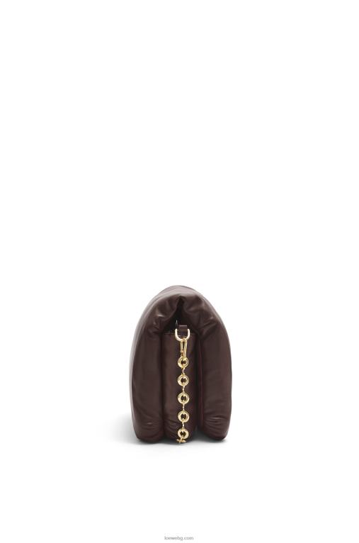 Loewe пуфирана чанта goya от лъскава агнешка кожа от напа F84B8383 Жени тъмен шоколад