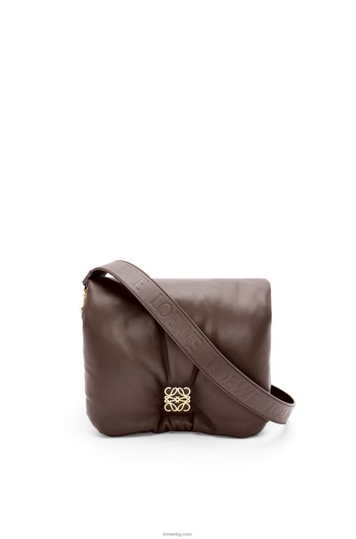 Loewe пуфирана чанта goya от лъскава агнешка кожа от напа F84B8383 Жени тъмен шоколад