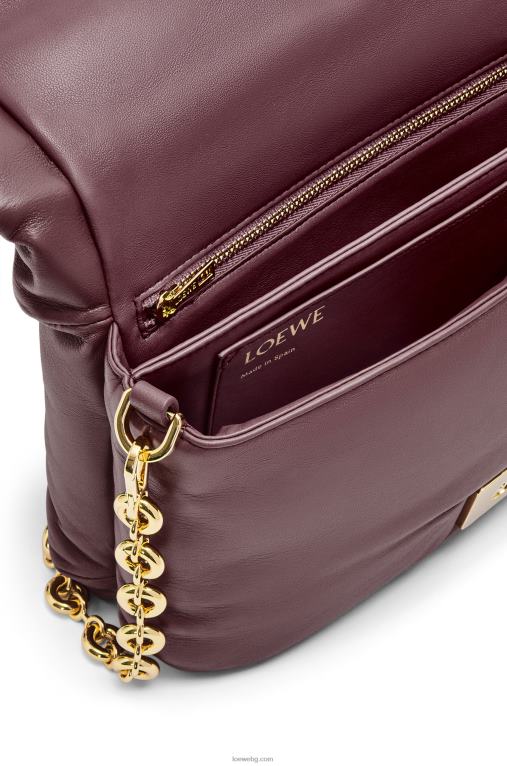 Loewe пуфирана чанта goya от лъскава агнешка кожа от напа F84B8416 Жени бордо