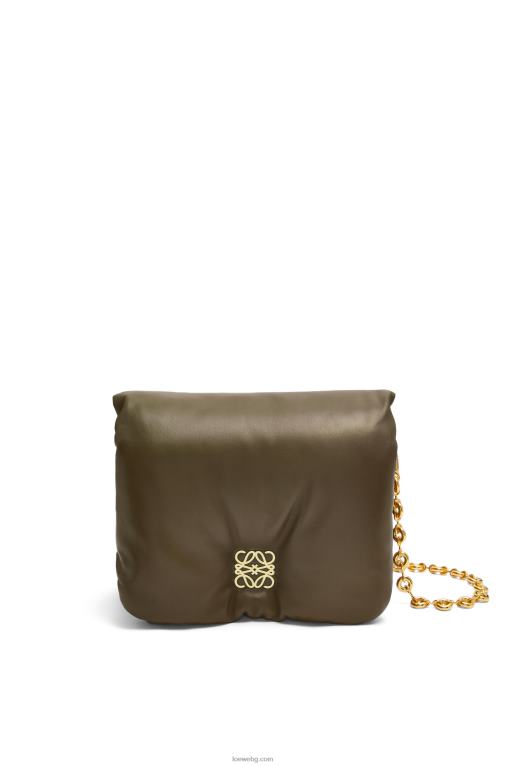 Loewe пуфирана чанта goya от лъскава агнешка кожа от напа F84B8465 Жени тъмно каки зелено