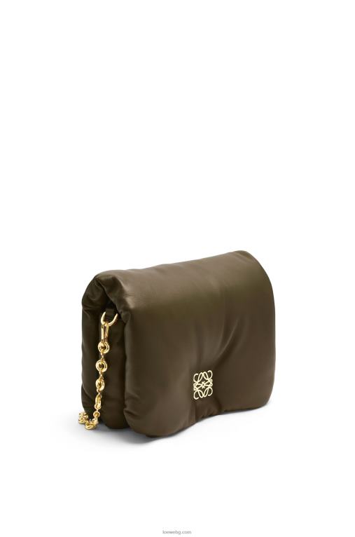 Loewe пуфирана чанта goya от лъскава агнешка кожа от напа F84B8465 Жени тъмно каки зелено