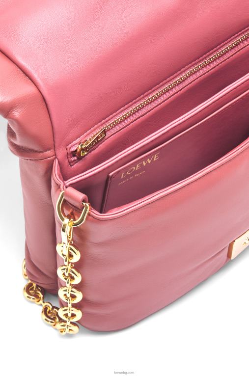 Loewe пуфирана чанта goya от лъскава агнешка кожа от напа F84B8489 Жени роза