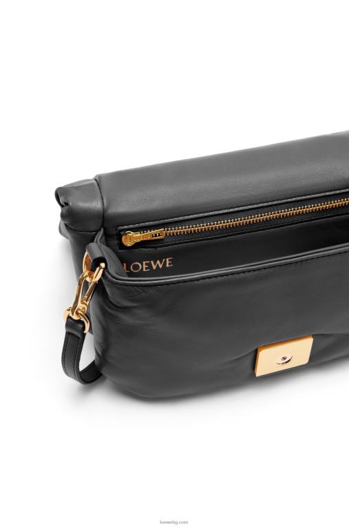 Loewe мини чанта goya puffer от лъскава агнешка кожа от напа F84B8413 Жени черен