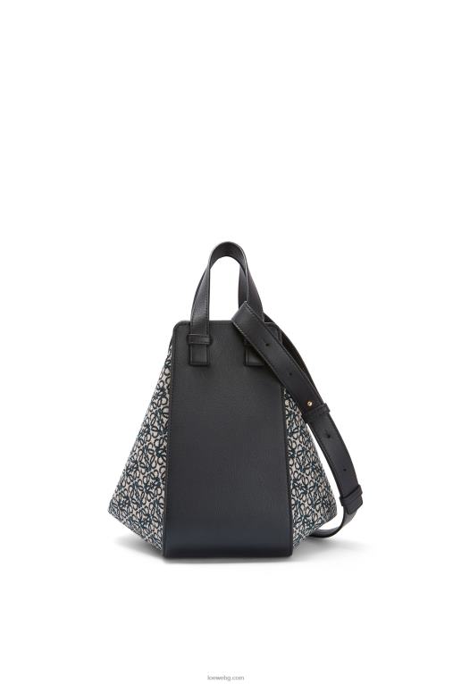 Loewe малка чанта за хамак от анаграм жакард и телешка кожа F84B8520 Жени тъмносиньо/черно