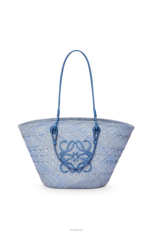 Loewe анаграмна чанта кошница от палма Ирака и телешка кожа F84B81 Жени дънково синьо