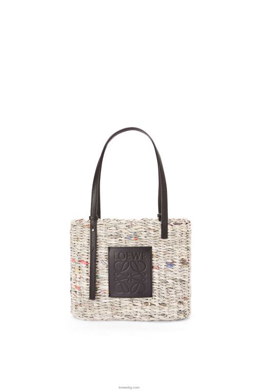 Loewe малка квадратна кошница за вестници от хартия и телешка кожа F84B8100 Жени черен/многоцветен
