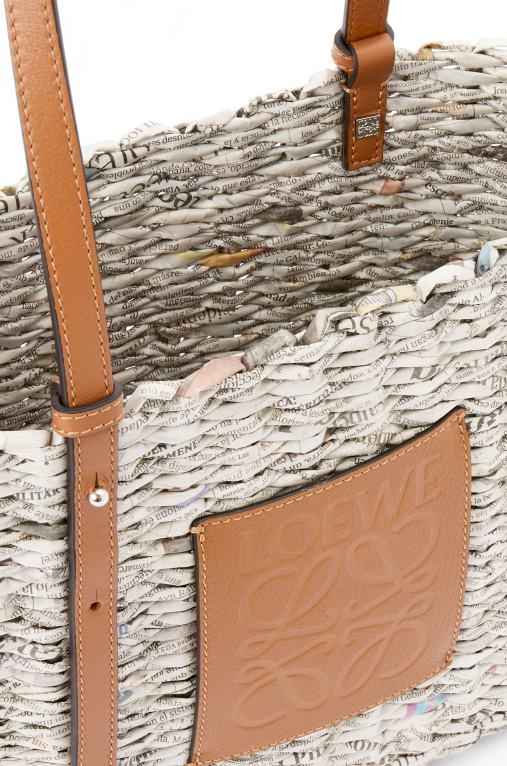 Loewe малка квадратна кошница за вестници от хартия и телешка кожа F84B8101 Жени тен/многоцветен