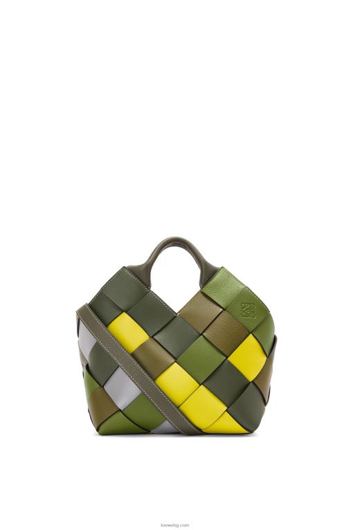 Loewe малка излишна кожена плетена чанта кошница от класическа телешка кожа F84B8103 Жени зелено