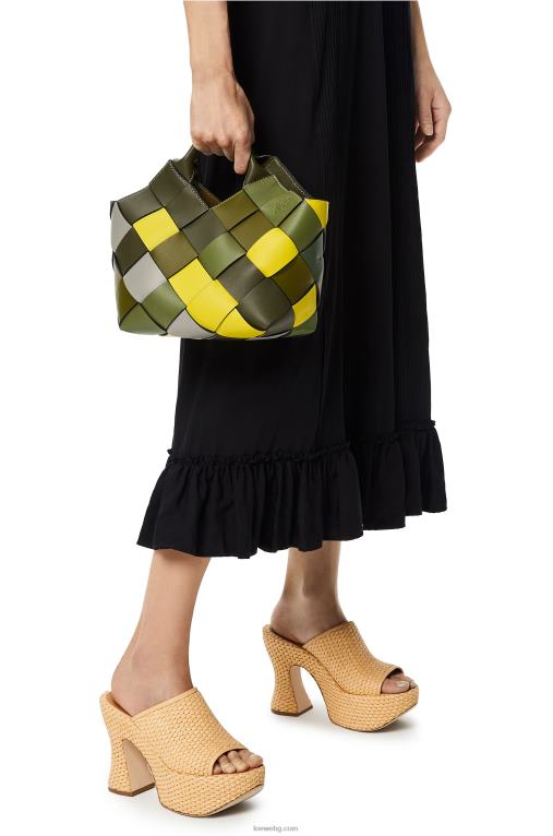 Loewe малка излишна кожена плетена чанта кошница от класическа телешка кожа F84B8103 Жени зелено