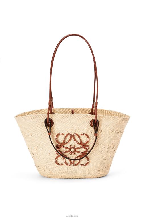 Loewe анаграмна чанта кошница от палма Ирака и телешка кожа F84B818 Жени естествен/тен