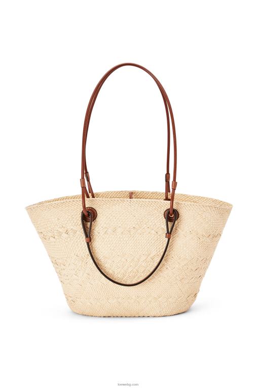 Loewe анаграмна чанта кошница от палма Ирака и телешка кожа F84B818 Жени естествен/тен