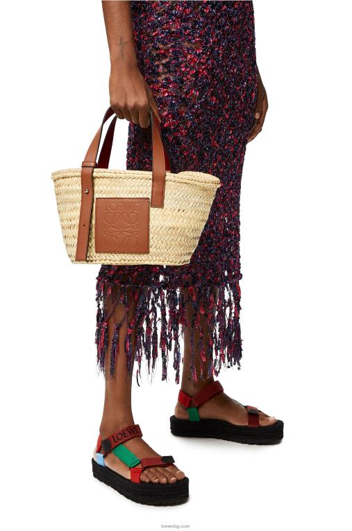 Loewe малка чанта кошница от палмови листа и телешка кожа F84B820 Жени естествен/тен