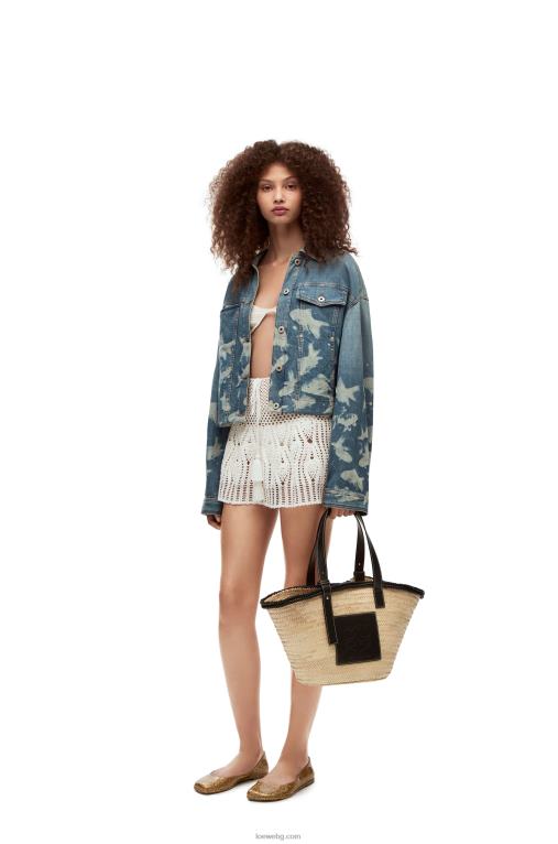 Loewe чанта кошница с инкрустация от палмови листа и телешка кожа F84B827 Жени естествен/черен