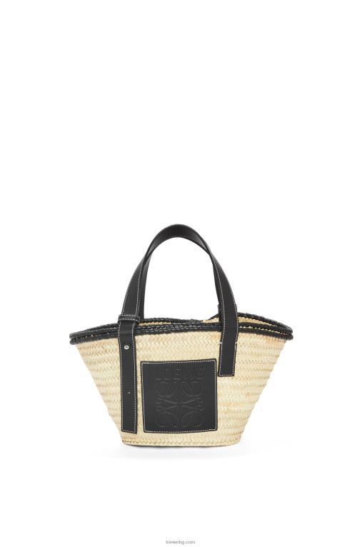 Loewe малка чанта кошница с инкрустация от палмови листа и телешка кожа F84B828 Жени естествен/черен
