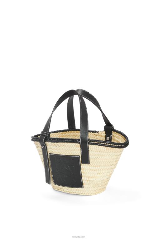 Loewe малка чанта кошница с инкрустация от палмови листа и телешка кожа F84B828 Жени естествен/черен