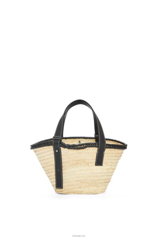 Loewe малка чанта кошница с инкрустация от палмови листа и телешка кожа F84B828 Жени естествен/черен