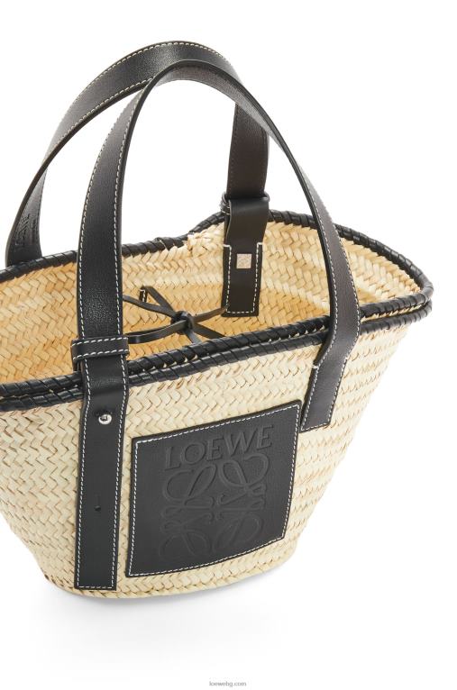 Loewe малка чанта кошница с инкрустация от палмови листа и телешка кожа F84B828 Жени естествен/черен