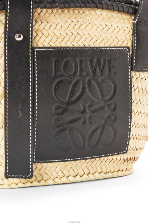 Loewe малка чанта кошница с инкрустация от палмови листа и телешка кожа F84B828 Жени естествен/черен