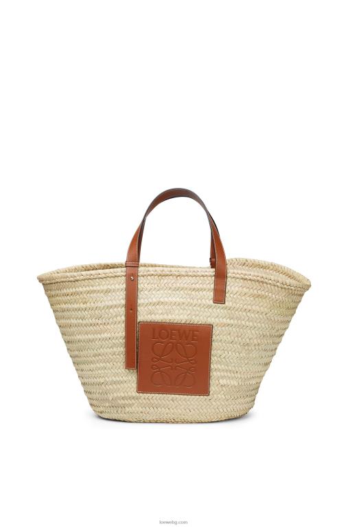 Loewe голяма чанта кошница от палмови листа и телешка кожа F84B837 Жени естествен/тен