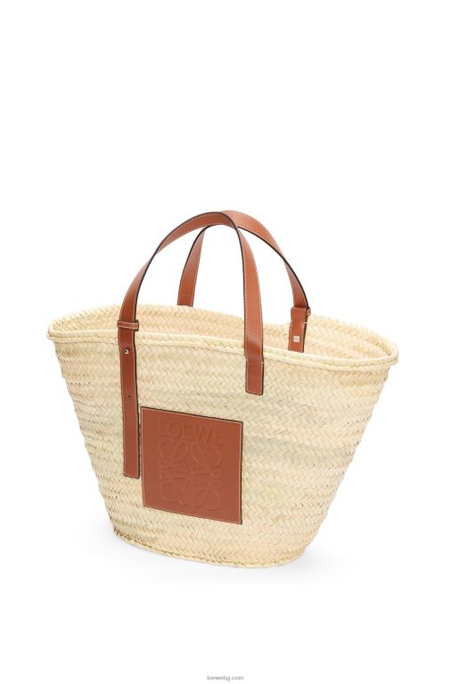 Loewe голяма чанта кошница от палмови листа и телешка кожа F84B837 Жени естествен/тен