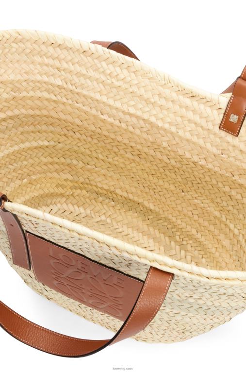 Loewe голяма чанта кошница от палмови листа и телешка кожа F84B837 Жени естествен/тен