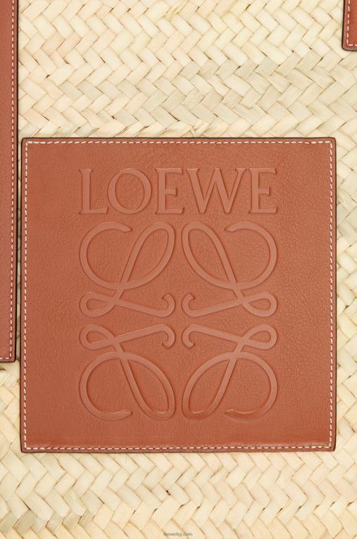 Loewe голяма чанта кошница от палмови листа и телешка кожа F84B837 Жени естествен/тен