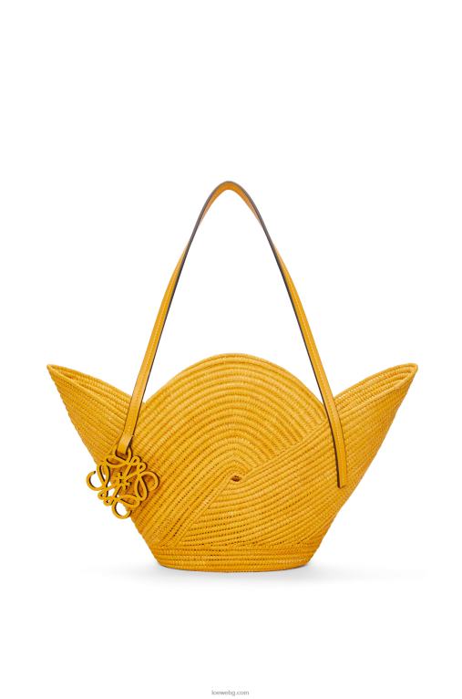 Loewe чанта с венчелистчета от рафия и телешка кожа F84B840 Жени охра