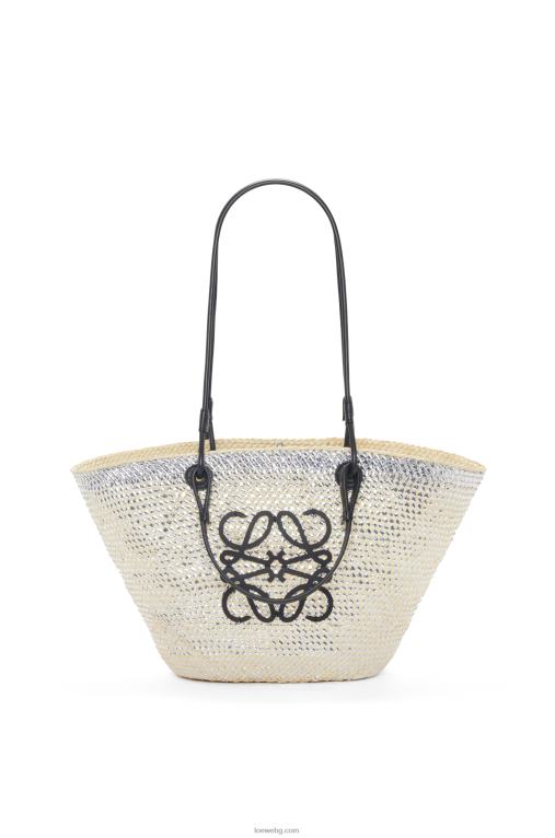 Loewe искряща кошница с анаграми от палма ирак и телешка кожа F84B842 Жени естествено/сребро