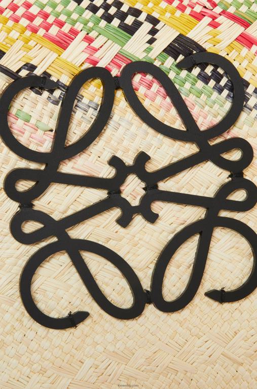 Loewe малка дъгова анаграмна кошница от палма Ирака и телешка кожа F84B843 Жени естествен/многоцветен