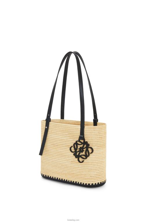 Loewe малка квадратна чанта кошница от рафия и гума F84B845 Жени естествен/черен