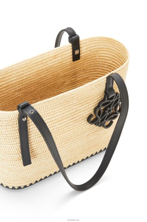 Loewe малка квадратна чанта кошница от рафия и гума F84B845 Жени естествен/черен