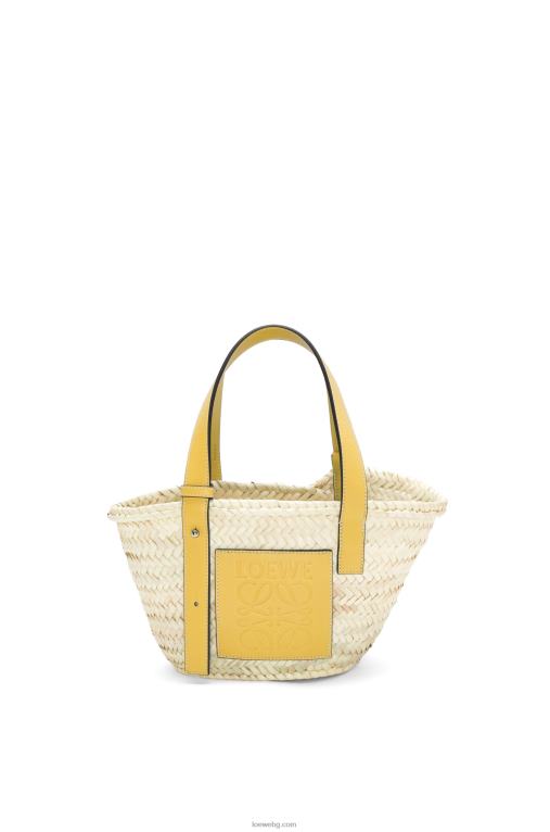 Loewe малка чанта кошница от палмови листа и телешка кожа F84B850 Жени тъмно жълто