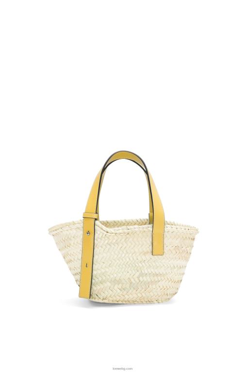 Loewe малка чанта кошница от палмови листа и телешка кожа F84B850 Жени тъмно жълто