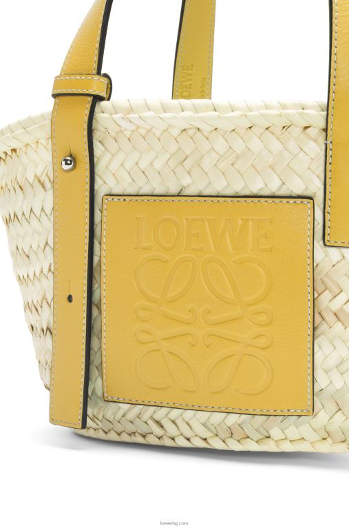 Loewe малка чанта кошница от палмови листа и телешка кожа F84B850 Жени тъмно жълто