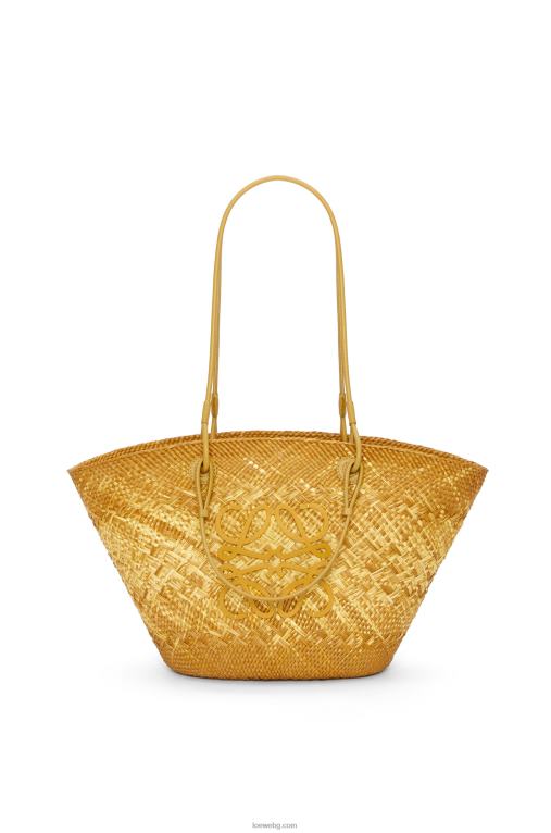 Loewe анаграмна чанта кошница от палма Ирака и телешка кожа F84B87 Жени охра