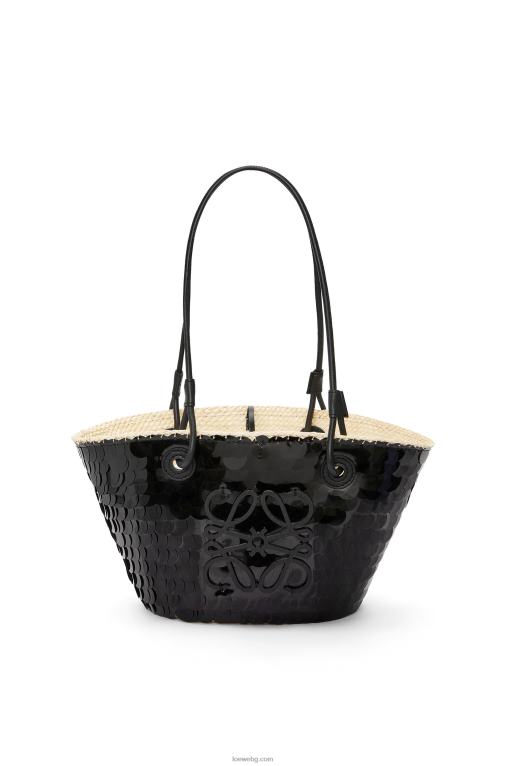 Loewe малка анаграмна кошница от пайети от палма Ирака и телешка кожа F84B871 Жени черен