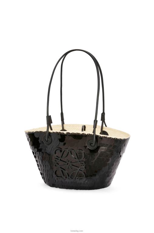 Loewe малка анаграмна кошница от пайети от палма Ирака и телешка кожа F84B871 Жени черен
