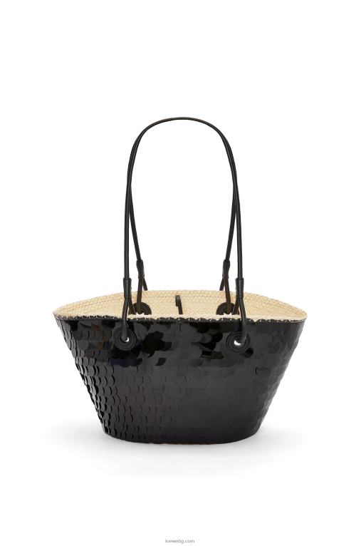 Loewe малка анаграмна кошница от пайети от палма Ирака и телешка кожа F84B871 Жени черен